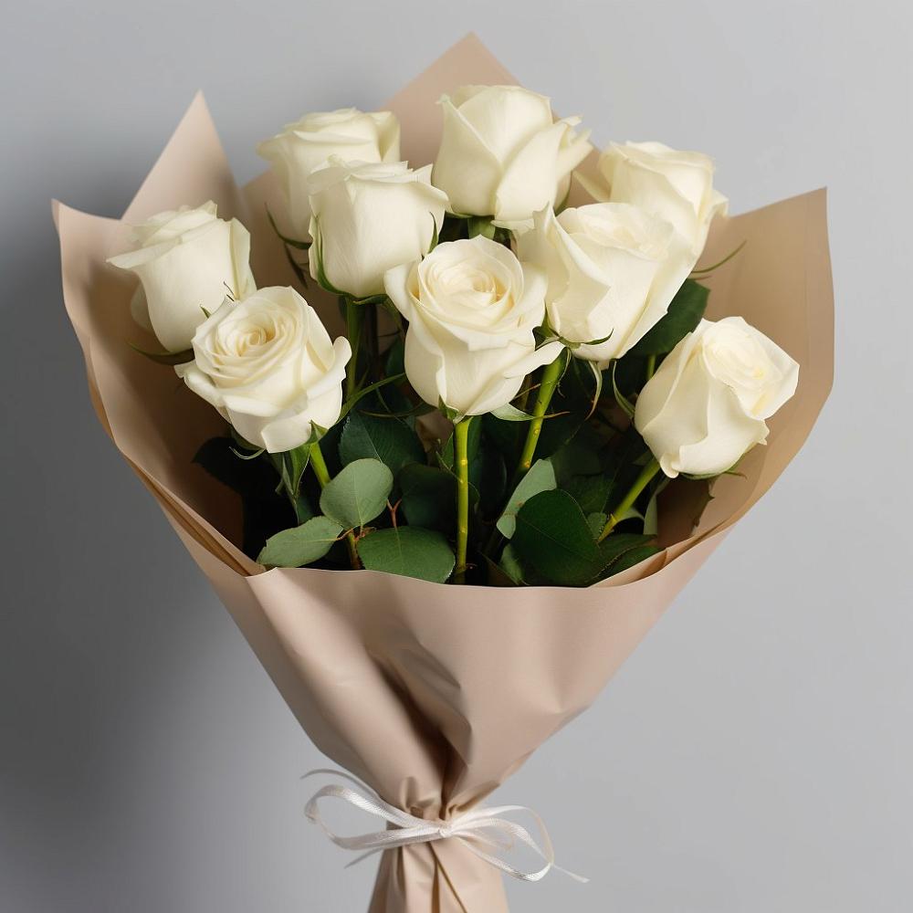 9 Белых роз Эдлесс Лав в Аксубаево Букет 9 Белых роз Эдлесс Лав в Аксубаево