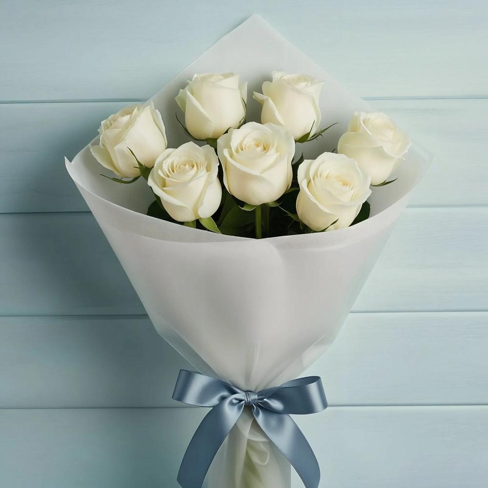7 Белых роз Эдлесс Лав в Аксубаево Букет 7 Белых роз Эдлесс Лав в Аксубаево