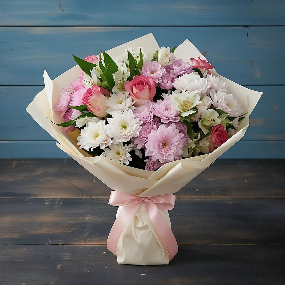 Букет цветов из: Хризантемы, Альстромерии и Розы в Аксубаево